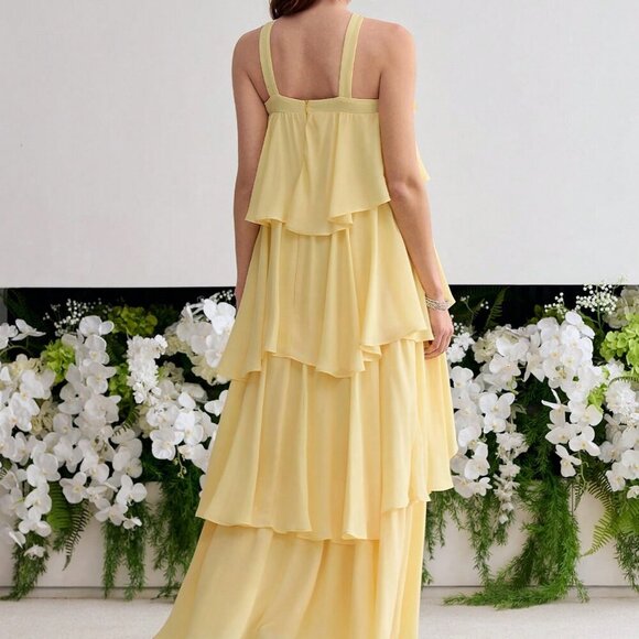 Yellow Elegant Women's Ruffle Trim Maxi Dress - Picture 7 of 7